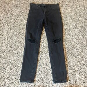 American Eagle Super Hi Rise Jegging Jeans Black Ripped Knee Women Size 8 Short